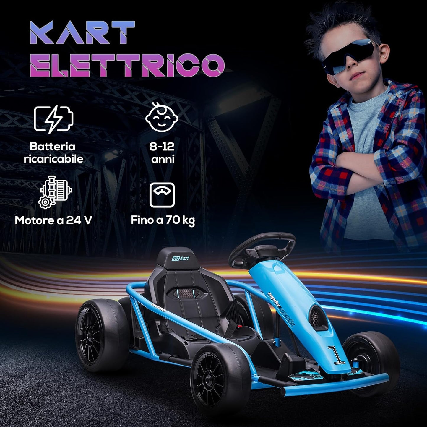 Go Kart Elettrico per Bambini 8-12 Anni